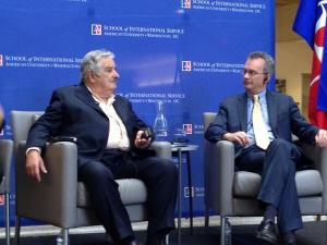 President José Mujica on stage with SIS Dean James Goldgeier