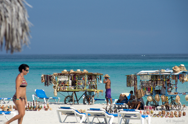 Tourists on beach in Cuba
